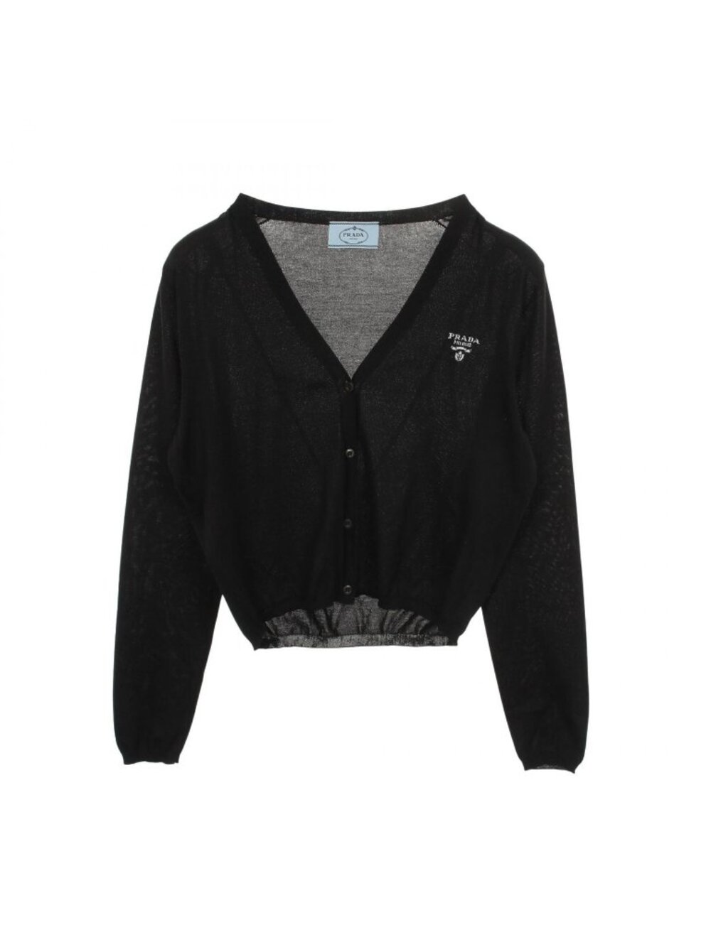Prada Cardigan Logo Neck Black Silk Cotton